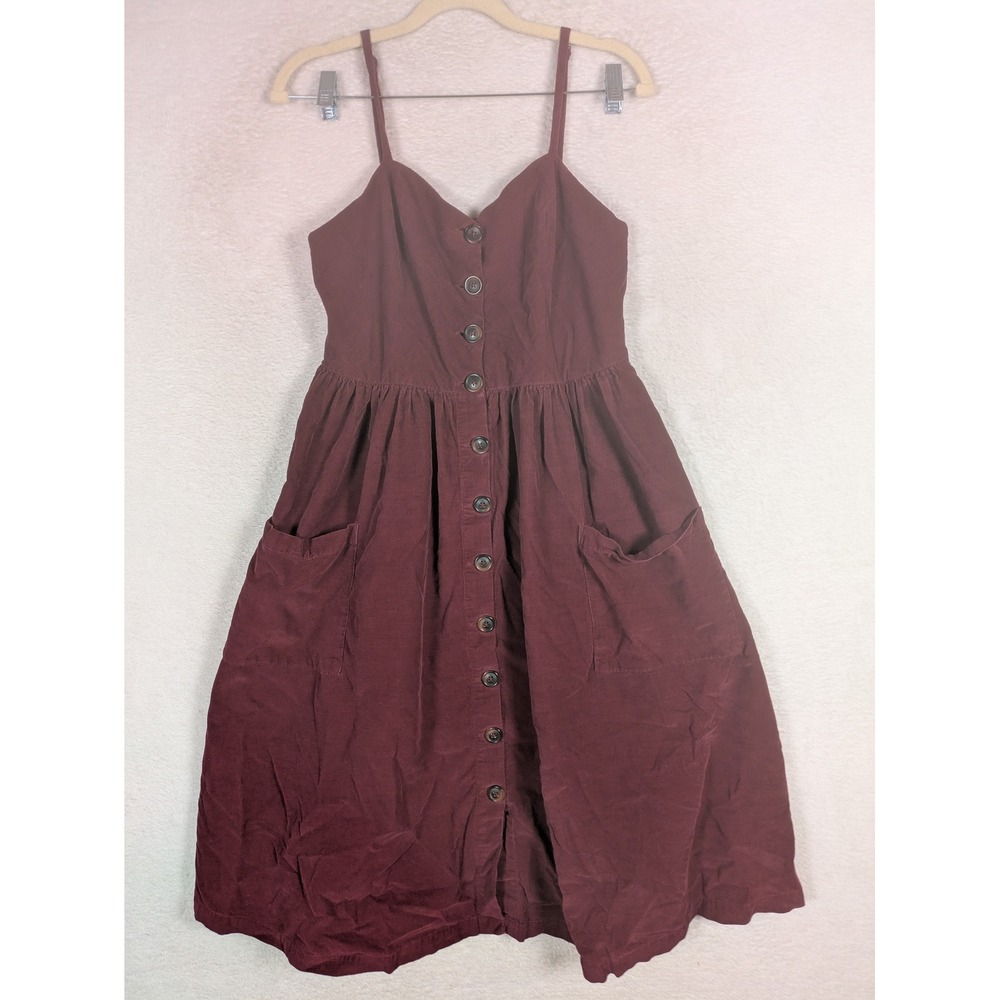 Urban Outfitters Dress Women's L Burgundy Corduroy Button Front Midi Pockets